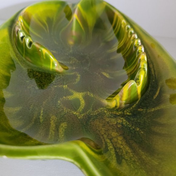 Vintage Mid Century California Original Abstract Green Leaf Ash Tray - Picture 4 of 11